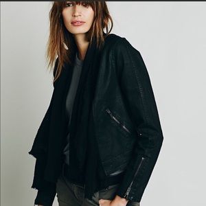 Free People black denim moto jacket y2k